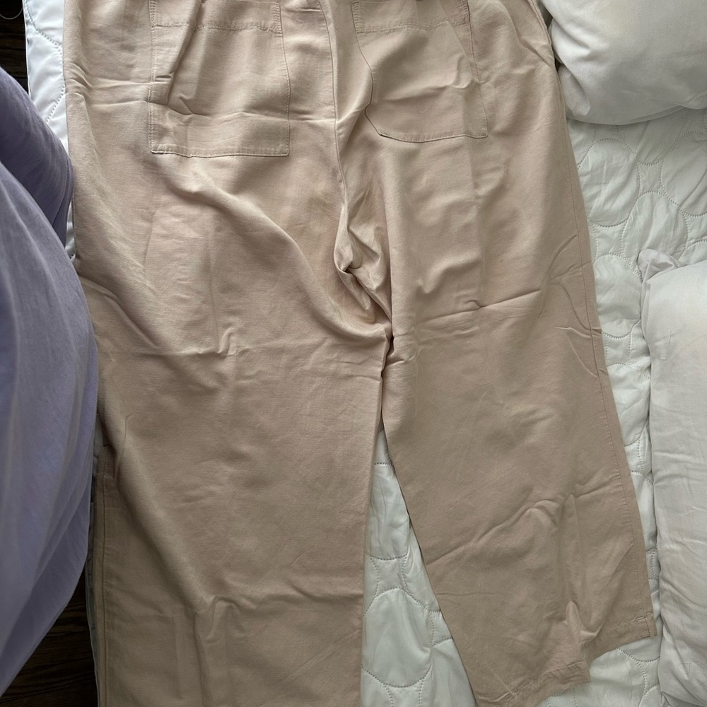H&M Cream Wide Leg Linen Blend Pants